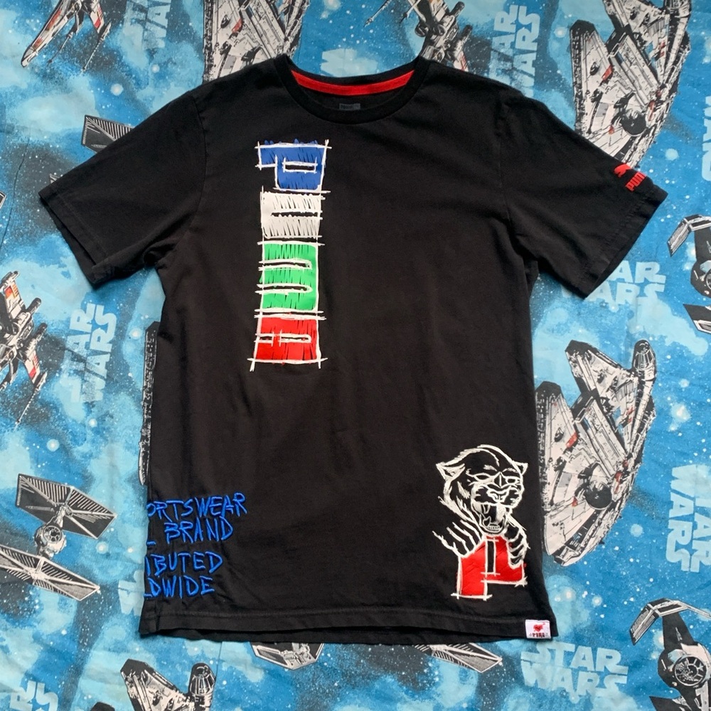 Puma Black Short Sleeve Tee with Multicolor Graphics